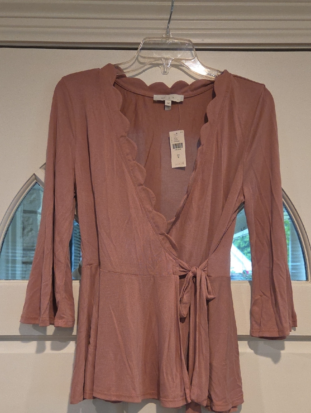 Scallop Wrap Top in Dusty Rose